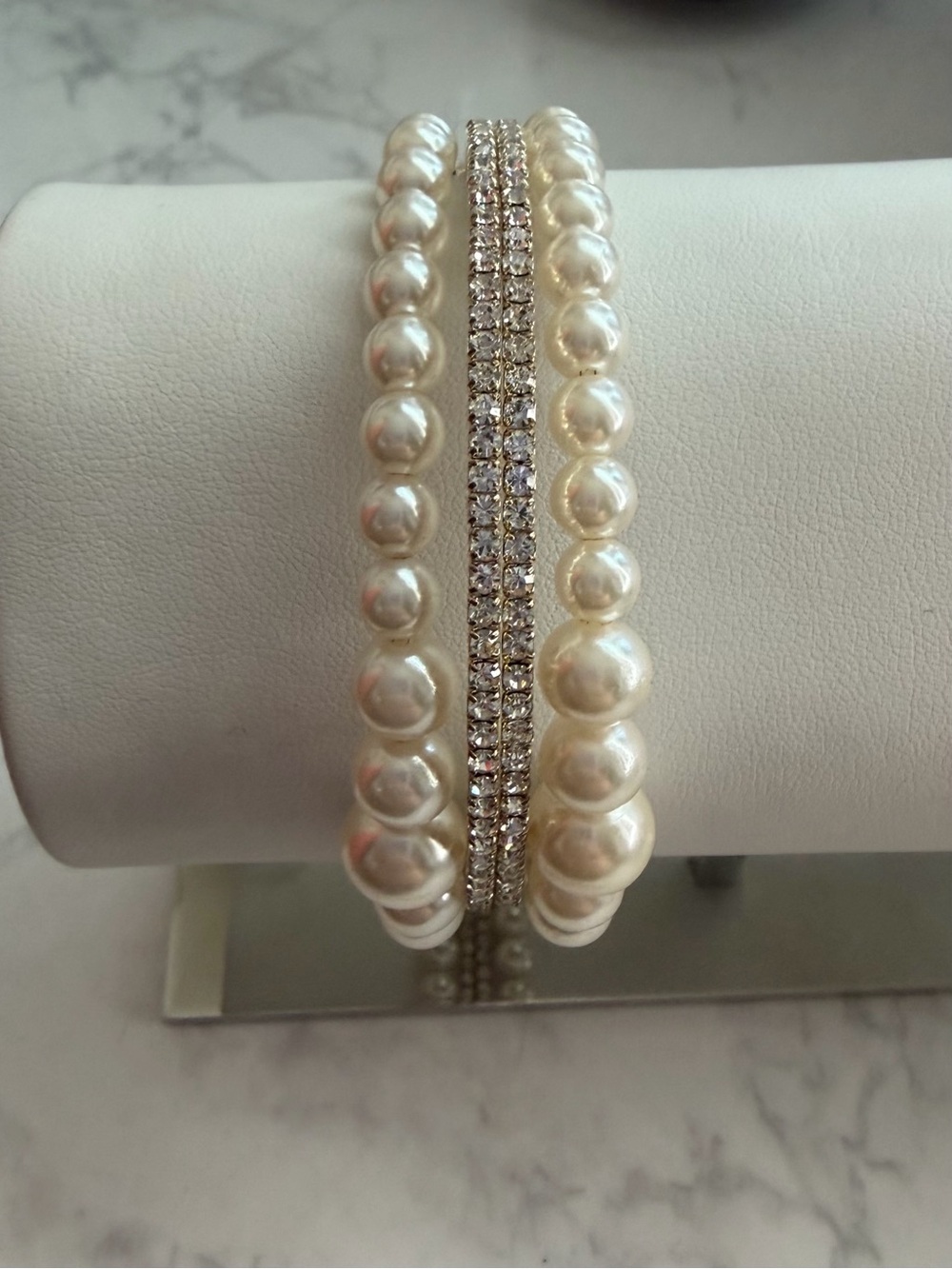 Crystals with Imitation Pearl Coil Cuff Bracelet